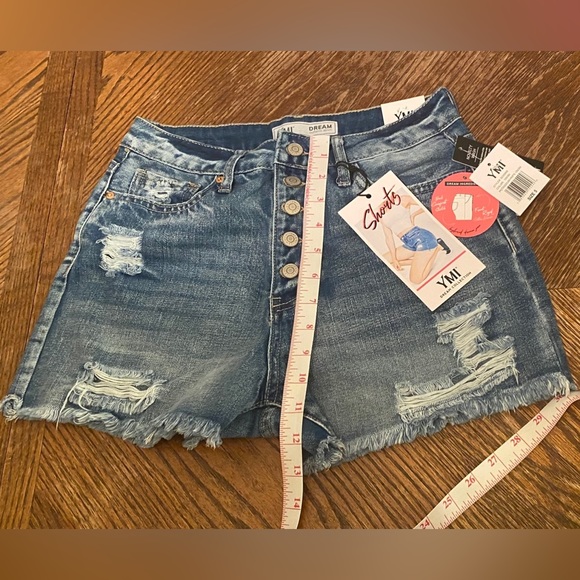 YMI Women's NWT Dream Exposed Button High Rise Shorts, Medium Blue, Size 5/27 - Picture 4 of 11